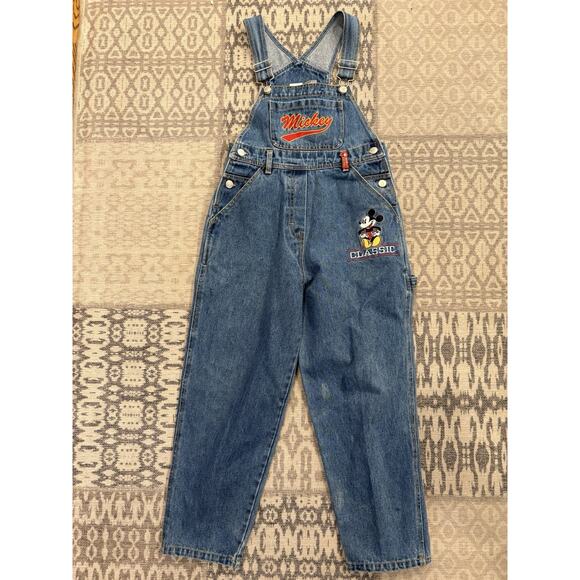 Vintage 90's Disney Mickey & Co Denim Bib Short Overalls Size 10 Unisex Classic - Picture 1 of 15